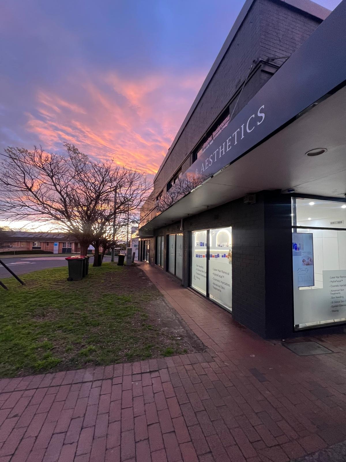 Eternity Laser & Aesthetics clinic exterior at sunset — Dural, Hills District